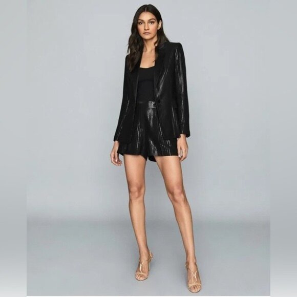 Reiss Briar Black Shimmer Blazer and Shorts Ensemble size 4 NWT - Picture 1 of 12